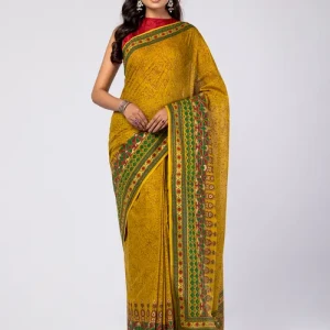 Mustard Printed Cotton Saree