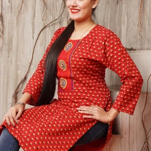 Maroon Color Screen Print Embroidered Cotton Kurti