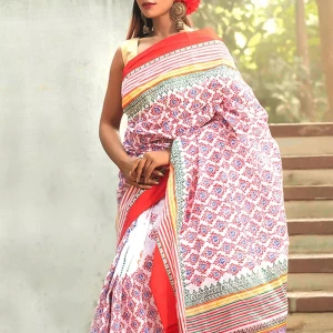 Block Printed Half Silk Saree