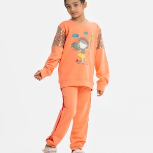 Orange French Terry Knit Tops Set