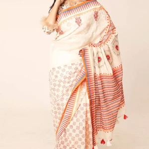 Block Printed Half Silk Saree