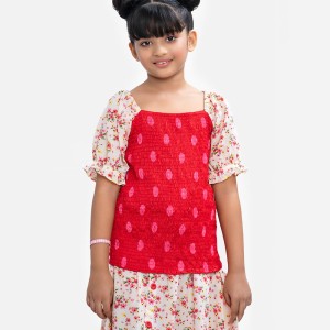 Red Faille Woven Skirt Top Set